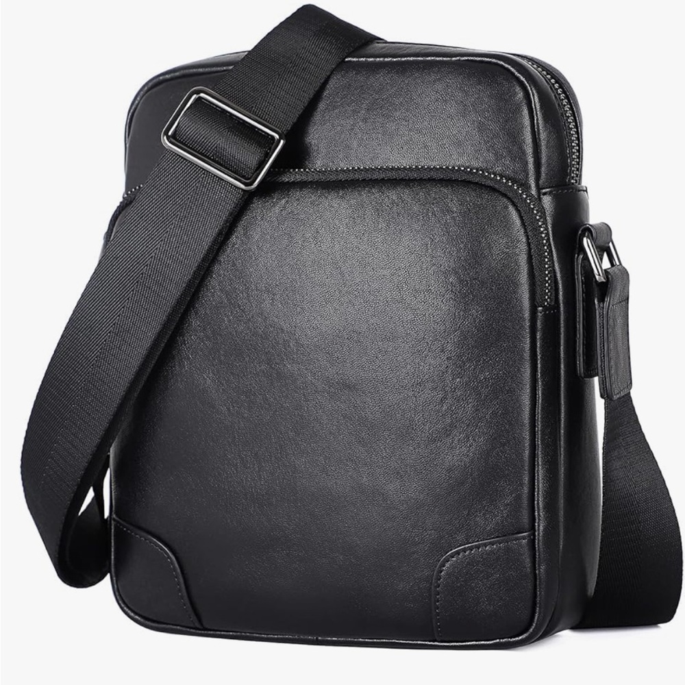 Men’s top layer leather cross body bag
